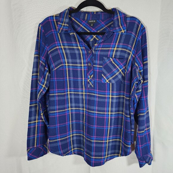 Torrid Purple Plaid Women's Flannel (Size 0) - Picture 1 of 5